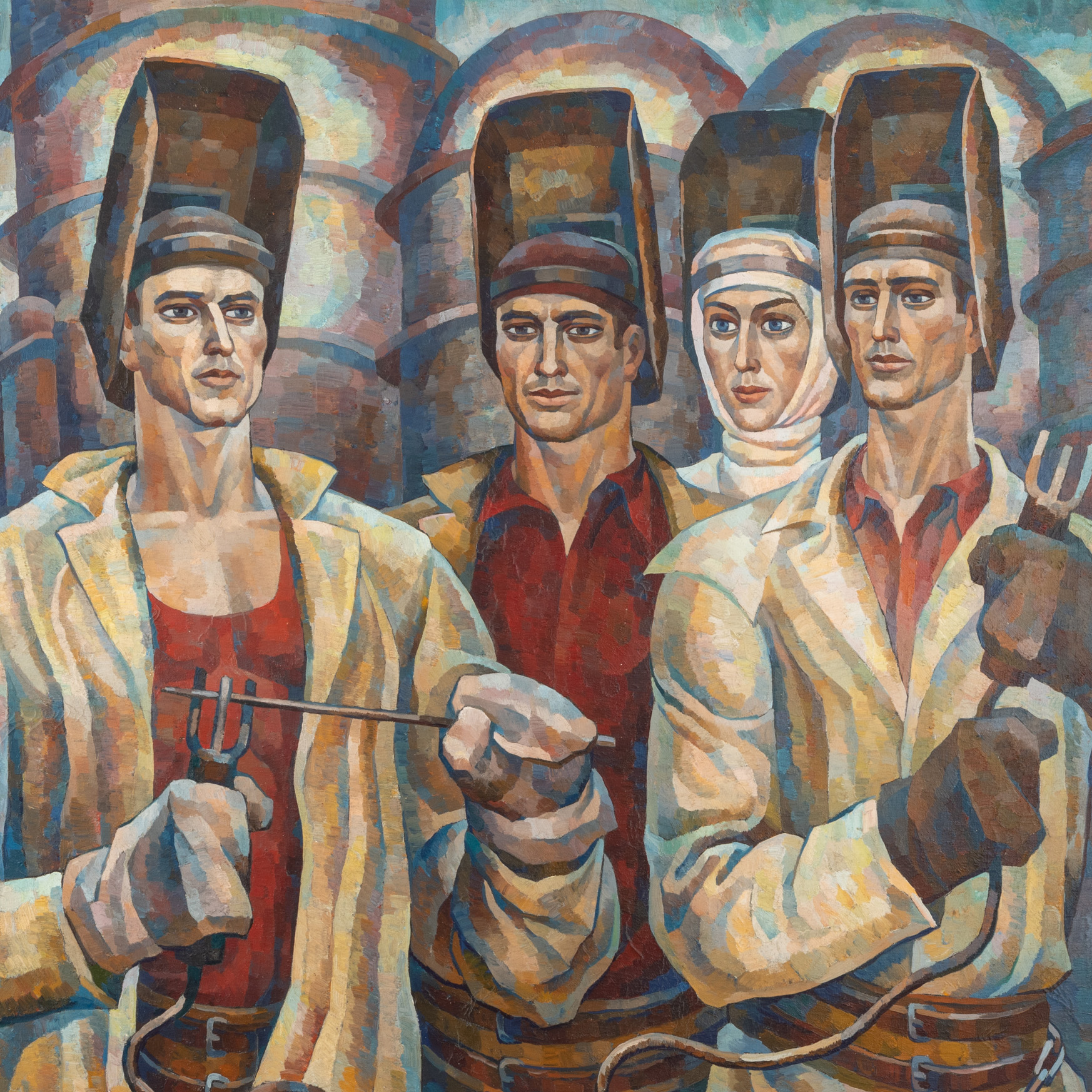 Valentin Nikolaevich Rudometkin realismo sovietico «I saldatori»