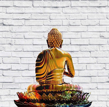 Buddha medita davanti a un muro