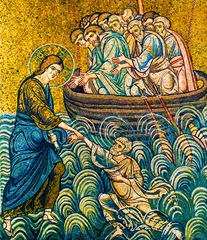Pietro salvato dalle acque – Mosaico del Duomo di Monreale, Palermo